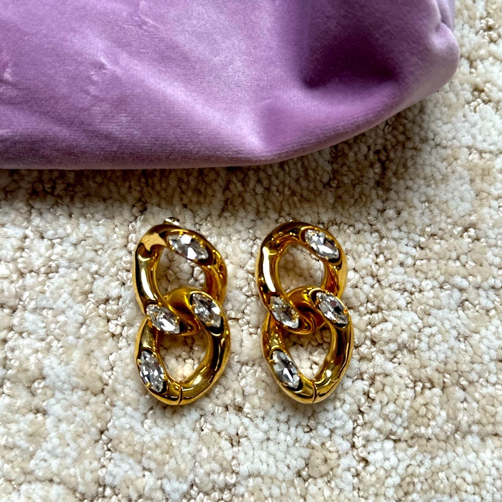 ROSANTICA Gold Tone Double Hoop/ Diamond Earrings